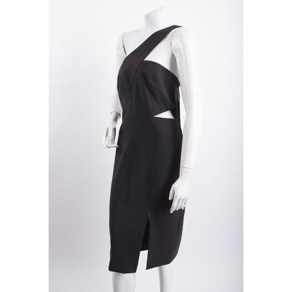 Aidan Mattox Womans Crepe Midi Dress One Shoulder Size US 14 Black cut out NWT - Picture 4 of 7